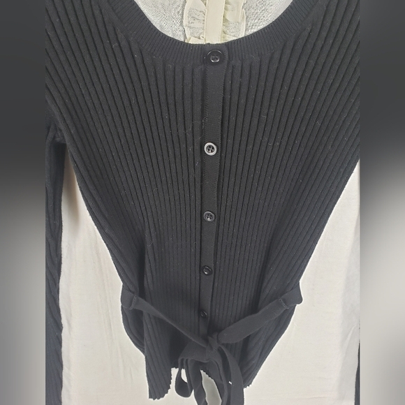 Worthington Black Button Down Sweater with Tie Sz M - Picture 4 of 8